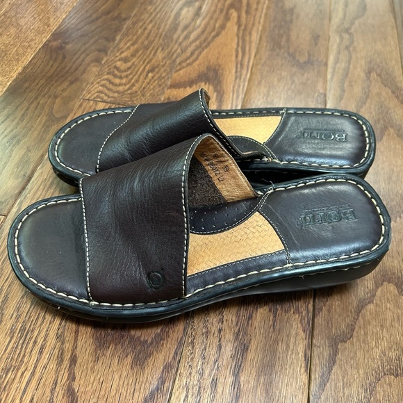 Born Dark Brown Leather Slide Wedge Sandals - size 8 - Picture 3 of 10